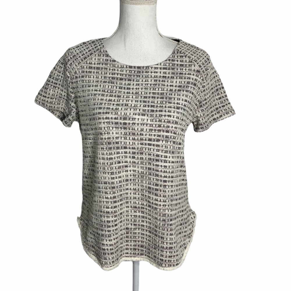 W5 Tweed Back Exposed Zipper Short Sleeve Top NWT Small Shirt Blouse Black